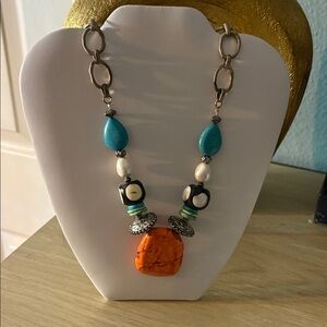 Turquoise and Orange Statement Necklace